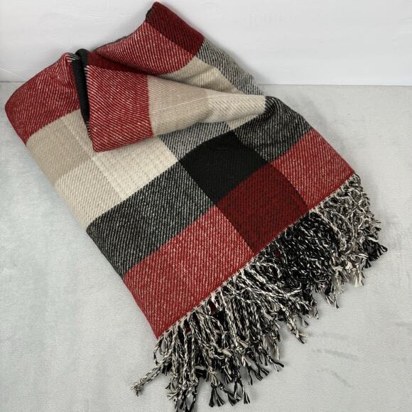 Pottery Barn Whitaker Reversible Throw Blanket Houndstooth & Plaid 50" x 60"